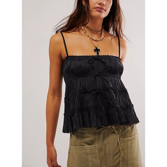 FREE PEOPLE Matilda Tie Tank / Black Combo - Picture 2 of 10
